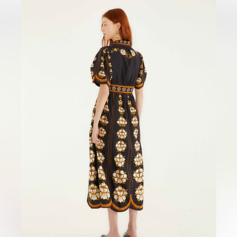 NWT Anthropologie FARM Rio Black Embroidered Flowers Floral Midi Shirt Dress M - Picture 8 of 11